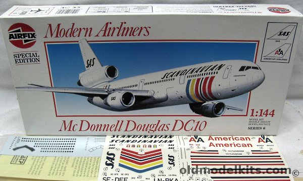 Airfix 1/144 McDonnell Douglas DC-10-30 - American Airlines or SAS - With ATP Windows and Frames Decals, 06180 plastic model kit